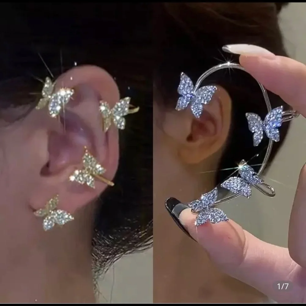 Silver/gold Elegant Easy Clip Butterfly Earrings - Picture 2 of 16